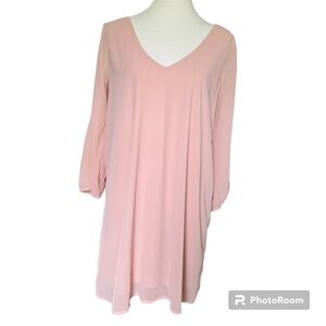 Lulu’s Shifting Dears Blush Pink Long Sleeve Dress, XL, v-neck, flowy, sleeves